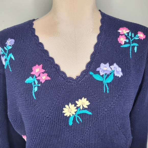 Vintage 1990s Northern Reflections Cotton Floral Embroidered Sweater Size Medium - Picture 2 of 6